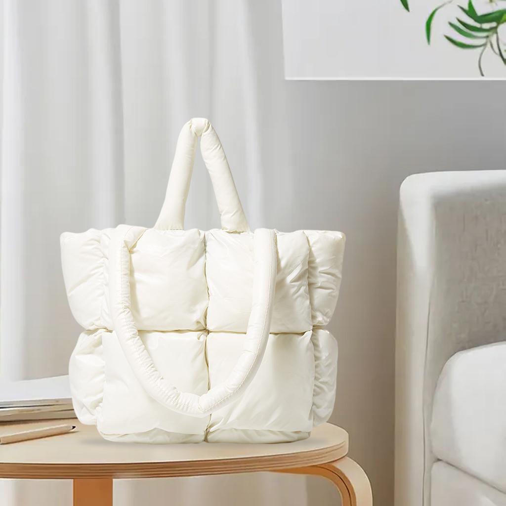 Winter Padded Shoulder Bag Handbag Tote Women Wallet 36x28x12.5cm White