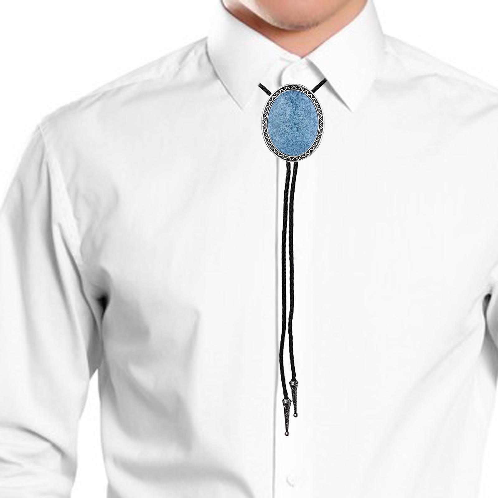 Fashion Bolo Tie Necklace Pendant Adjustable Casual Jewelry PU Leather Rope Blue