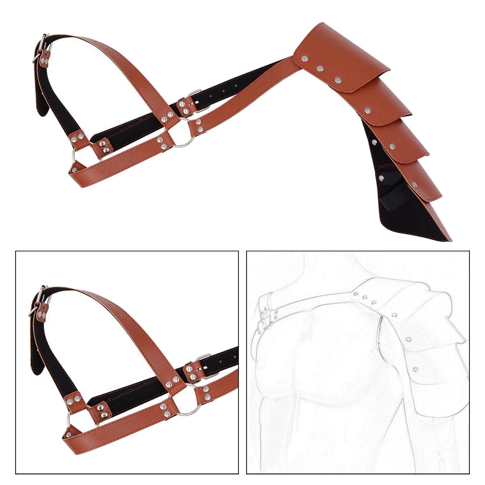 Gothic Steampunk Shoulder Armors Party Pauldrons Armour Halloween Shrug Belt browm