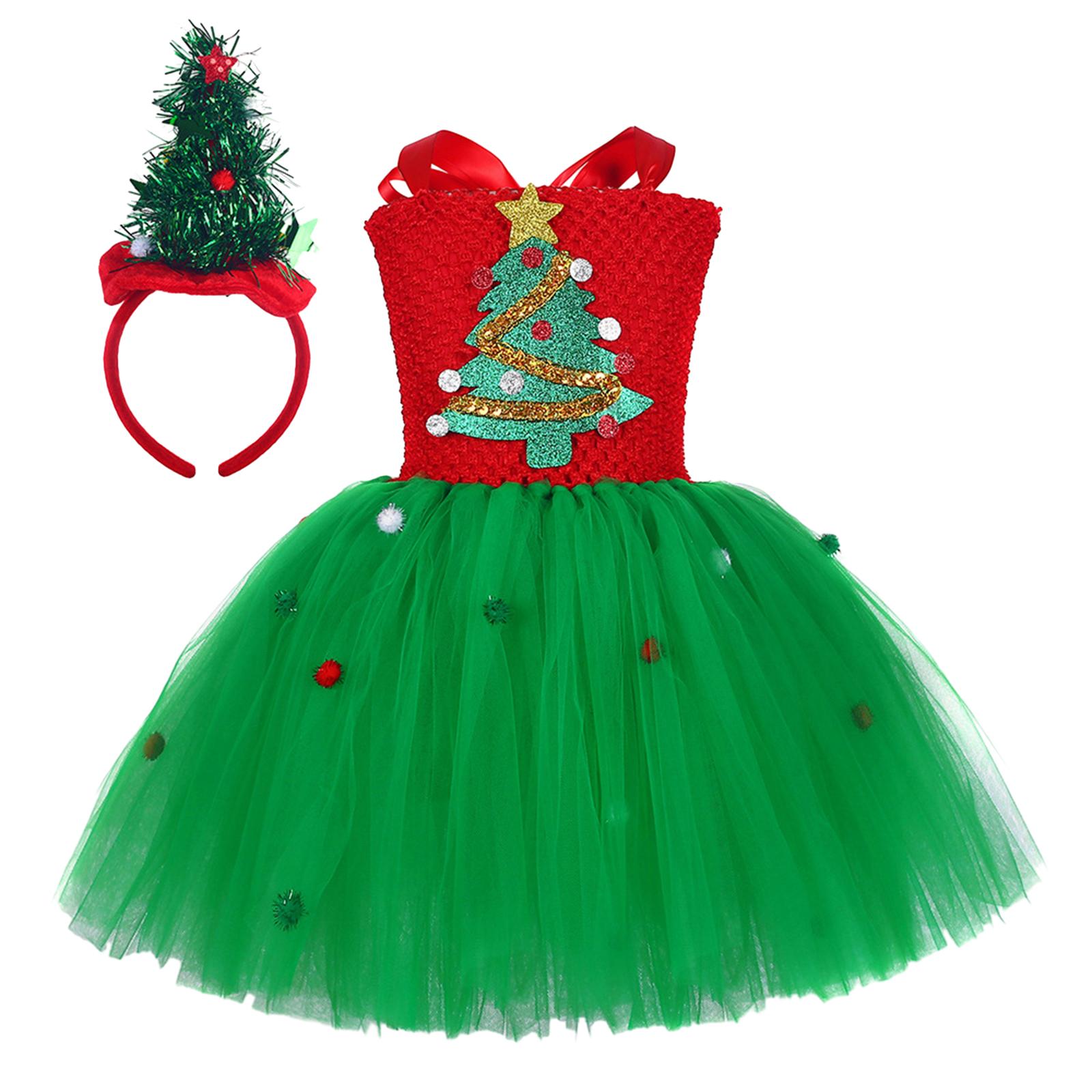 Girls Christmas Tree Costume with Headband Cute Cosplay Costumes Fancy Dress L