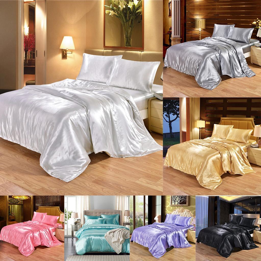 Modern Satin Silk Bedding Set Duvet Cover Fitted Quilt Cover And Pillow Cases Ebay