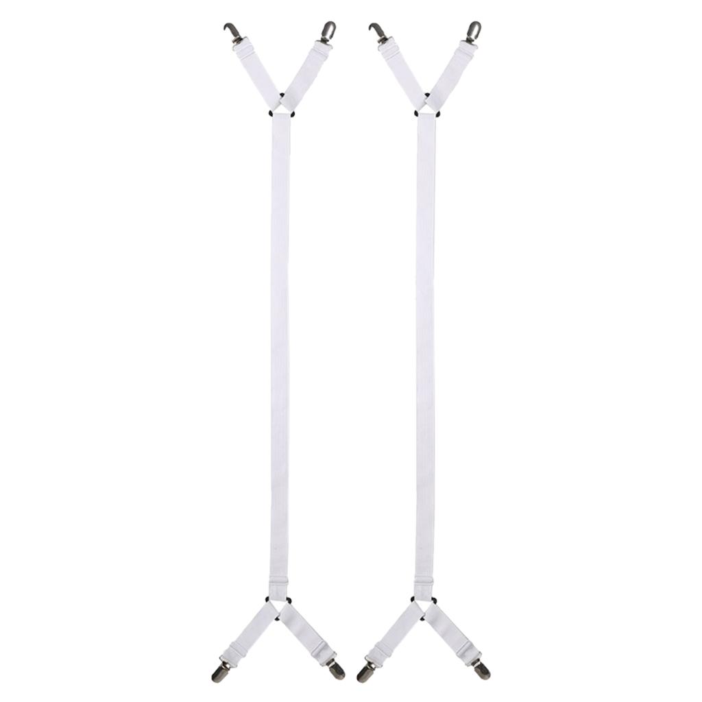 2 Piece Adjustable Bed Fitted / Flat Sheet Grippers Straps White