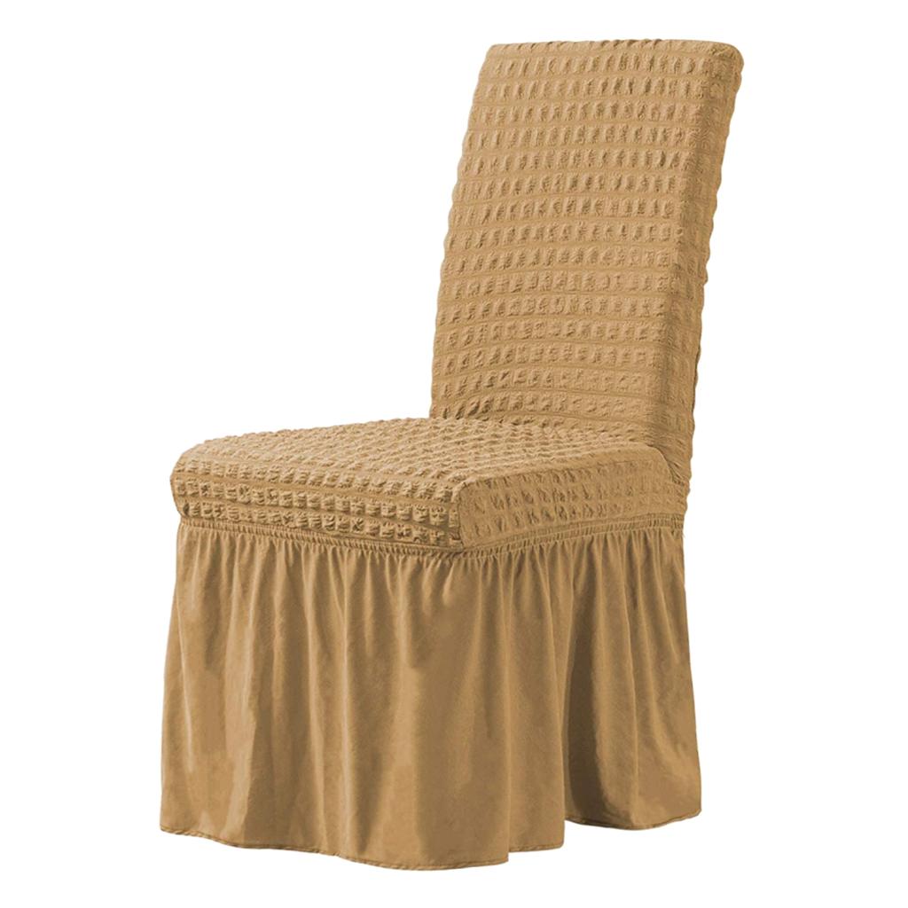 Ruffled Long Skirts Stretchy Dining Chair Cover for Wedding Party Camel