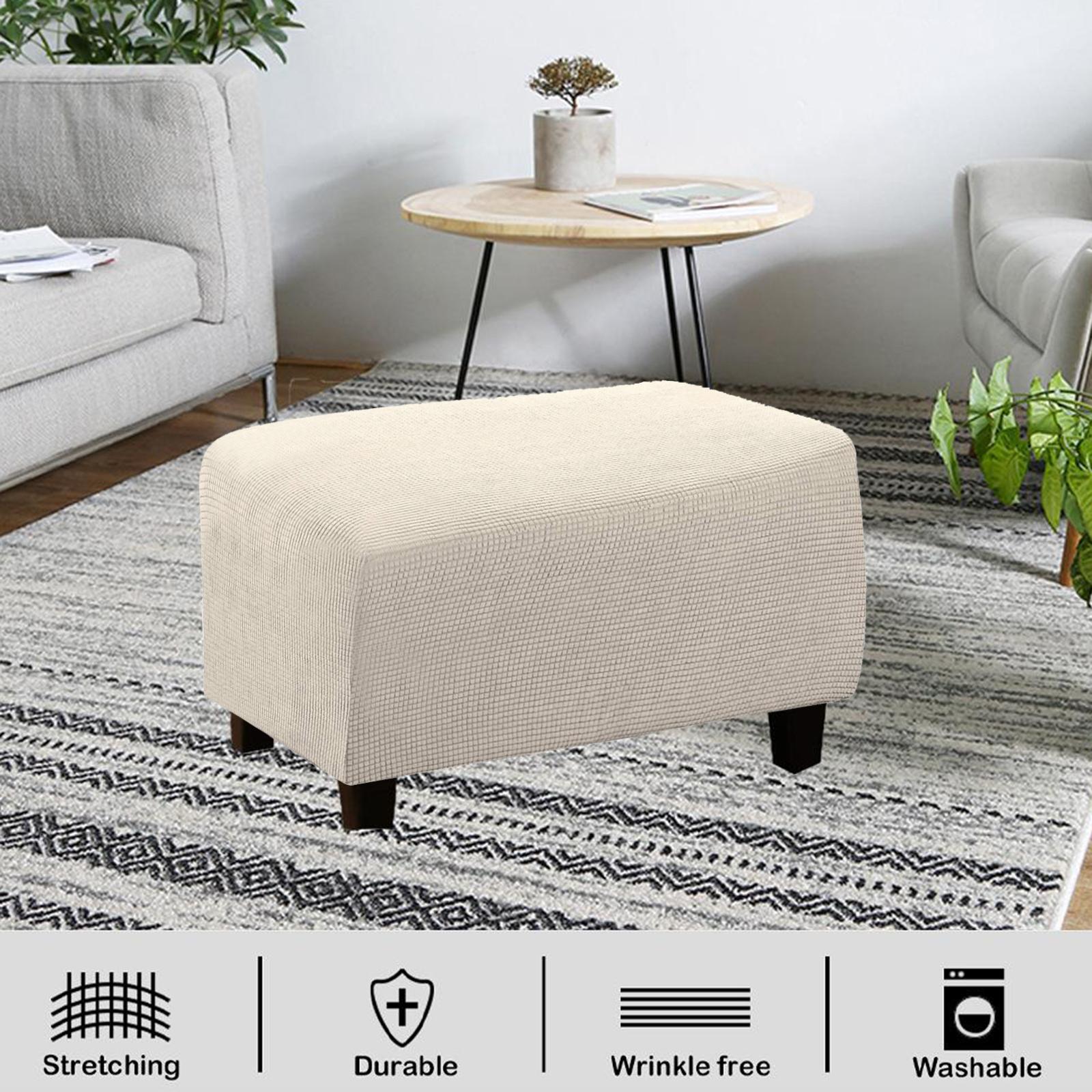 Ottoman Cover Footstool Slipcover Footrest Stool Sofa Protector  Beige XL