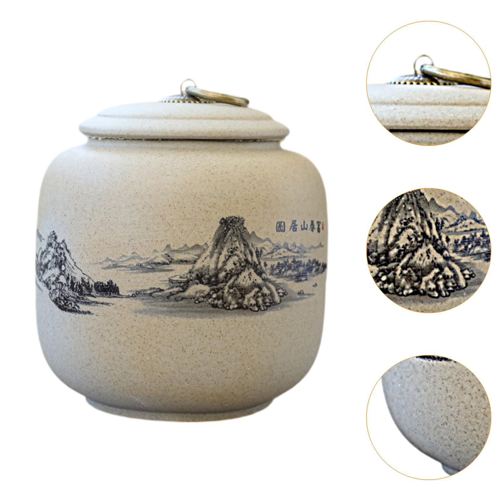 Pottery Tea Container with Sealed Lid Multifunctional 800ml Airtight Tea Jar Mountain