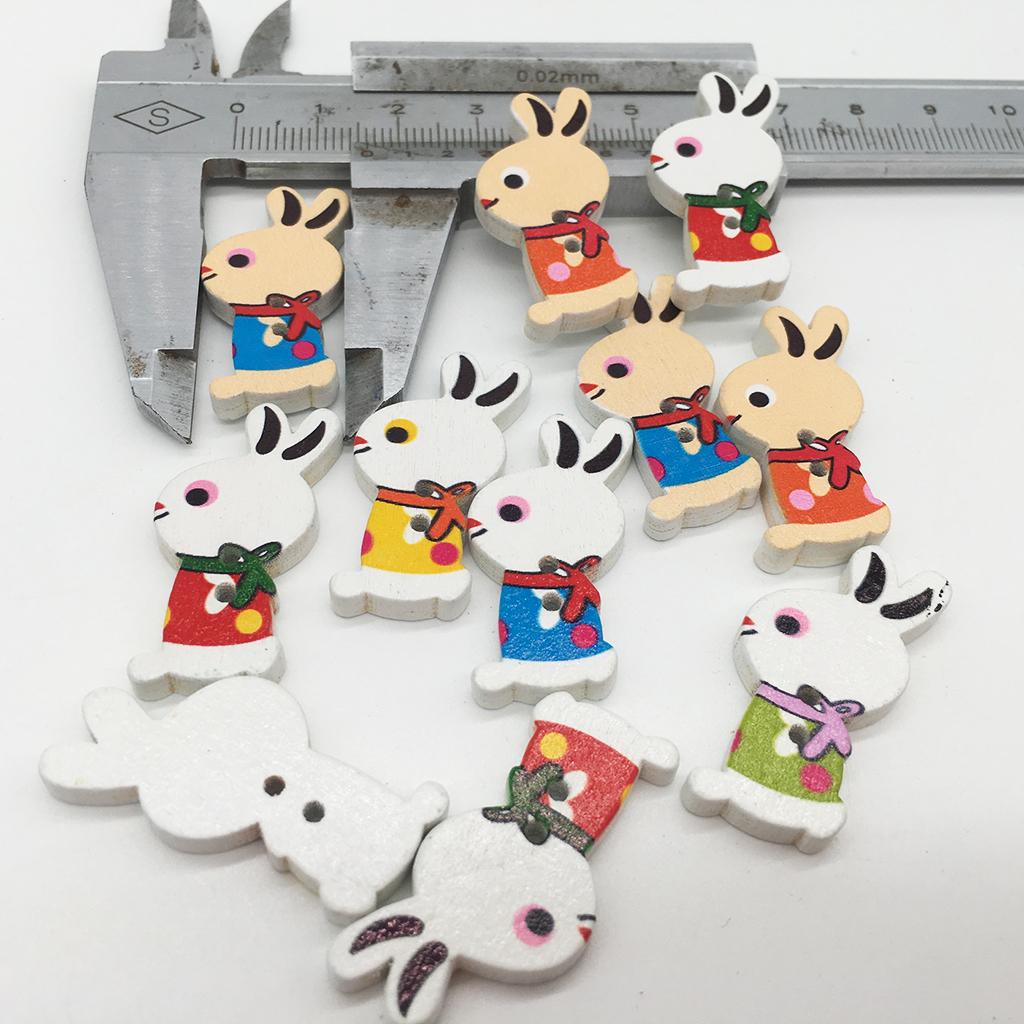 50 Pieces 2 Hole Mixed Cartoon Rabbit Wood Buttons Clothing Decor DIY Sewing Scrapbooking 22x18mm