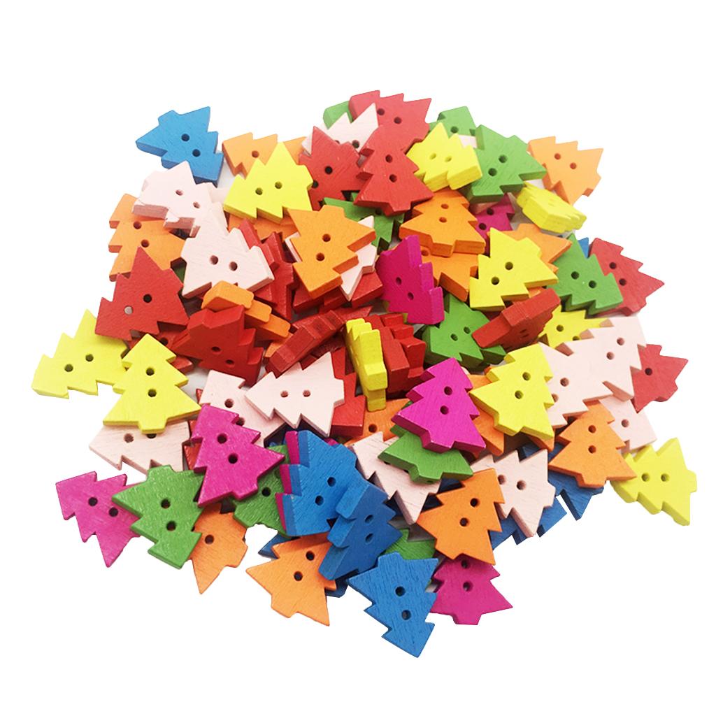 100 Pieces Colorful Wood Buttons 2-hole Tree Buttons for DIY Sewing Scrapbooking