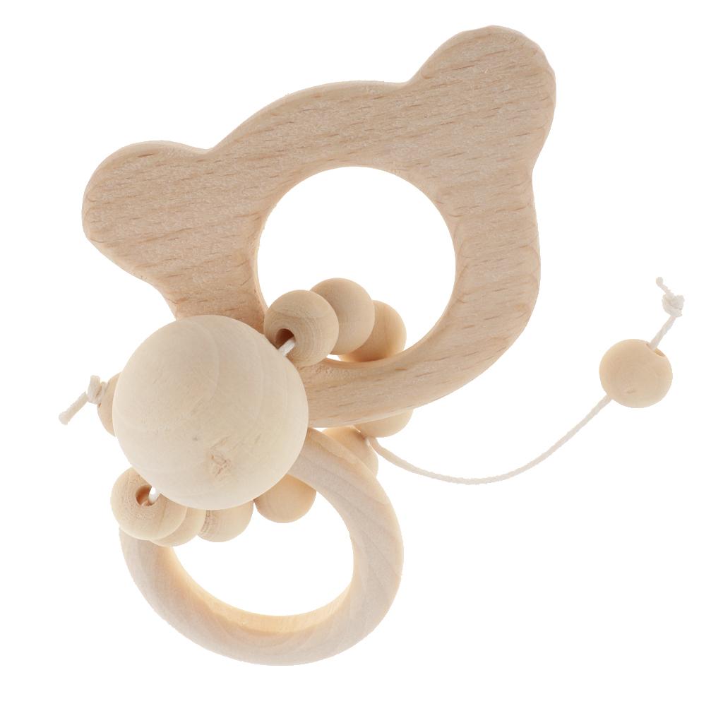 Natural Wooden Baby Teether Wood Teething Bracelet Ring  Style 1-Bear