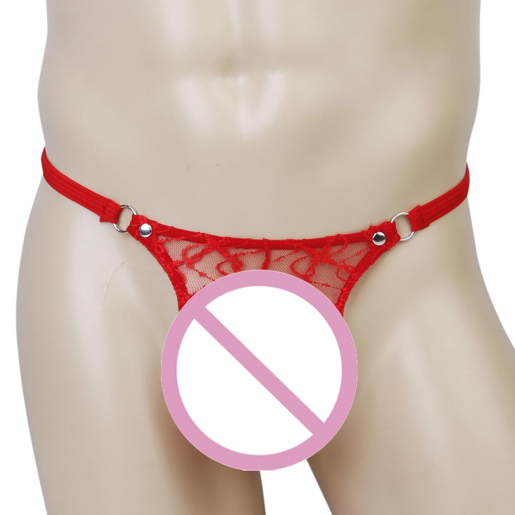 Sexy Red Mens Underwear Jockstrap Thong Underpants Lace Pouch