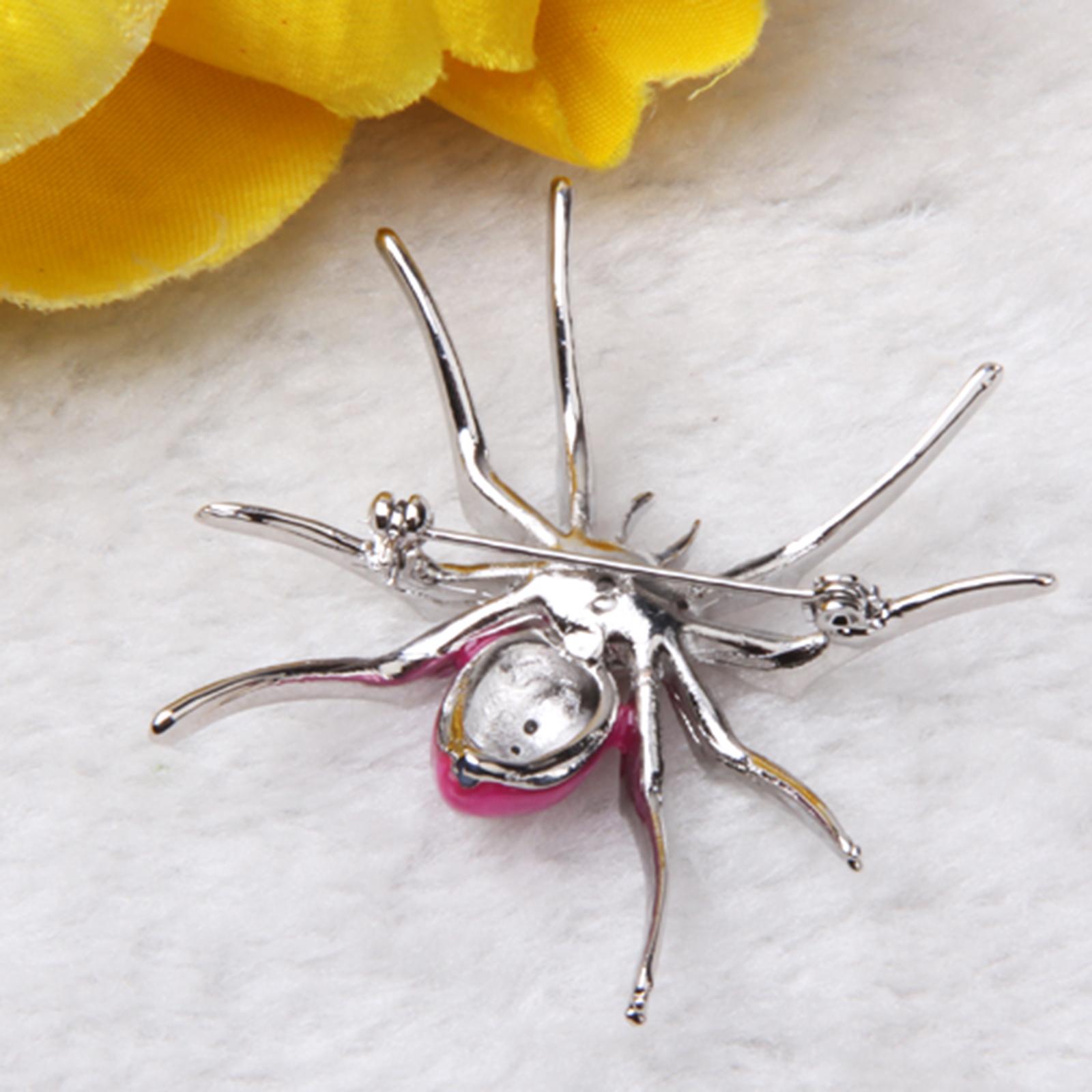 Dazzling Spider Clip Pin Brooch w/ Rhinestone - Pink