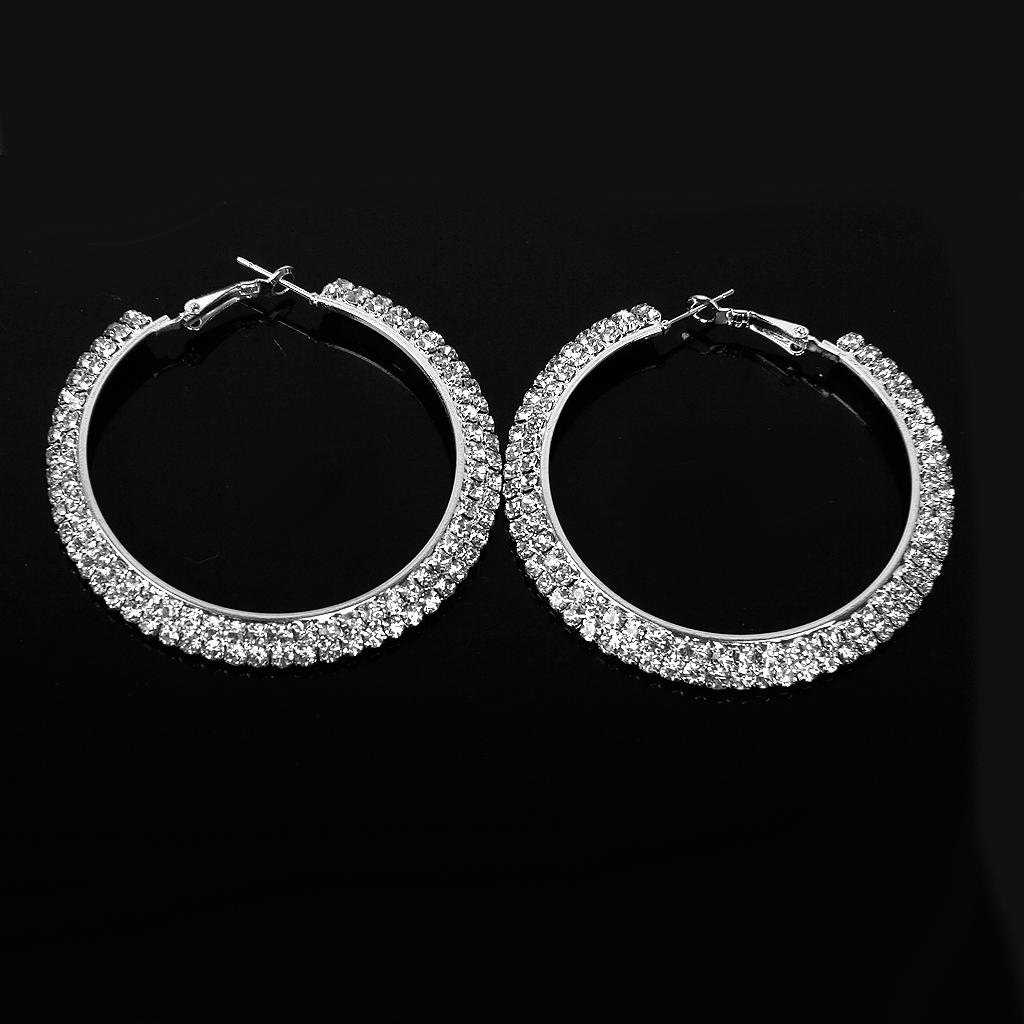 1 Pair Crystal Rhinestone 60mm Big Hoop Circle Earrings Bridal Jewelry