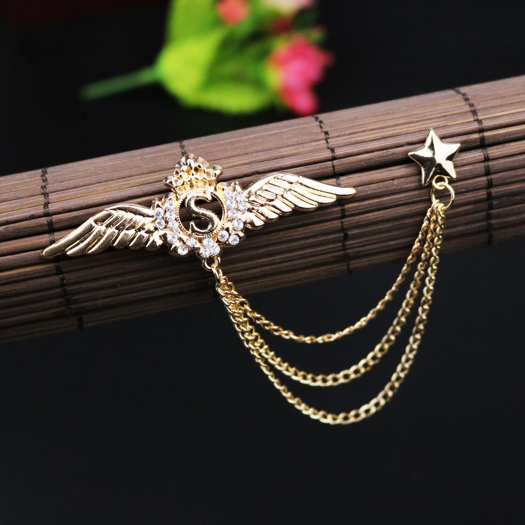 Silver/Gold Chain Tassels Suit Brooch Lapel Pin Neck Collar Tip Mens ...