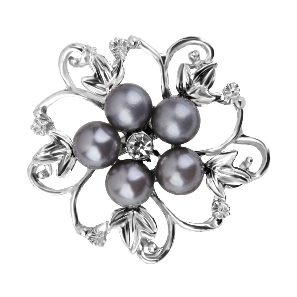 Fashion Women Bridal Wedding Flower Pearl Brooch Pin Gift - Silver