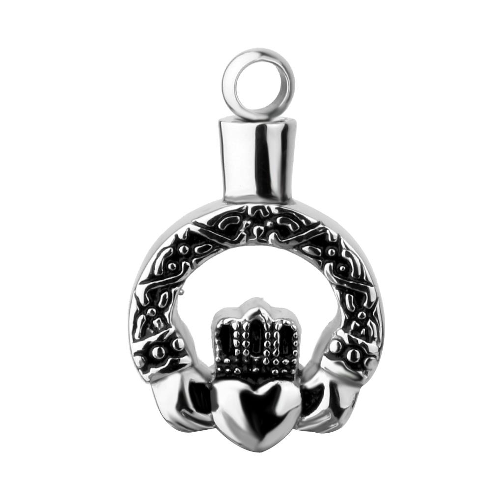 Stainless Steel Charm Claddagh Ring Cremation Urn Keepsake Memorial Pendant