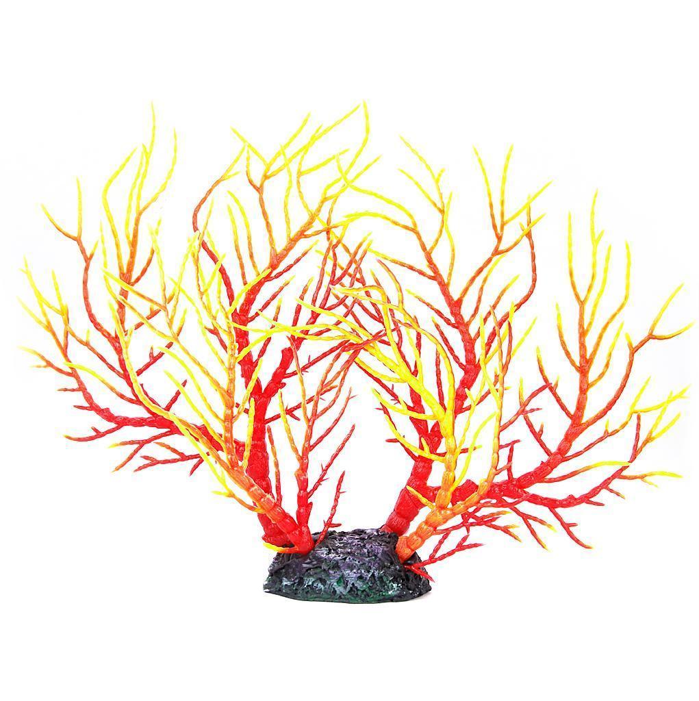 Aquarium Fish Tank Artificial Coral Ornament Underwater Aquatic Plants Decoration-Red Yellow 