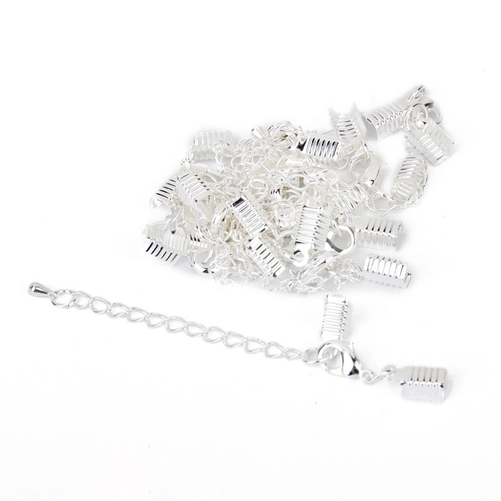 Clasp and Clip Ends Set with Extender Chain 12pcs Silvery White