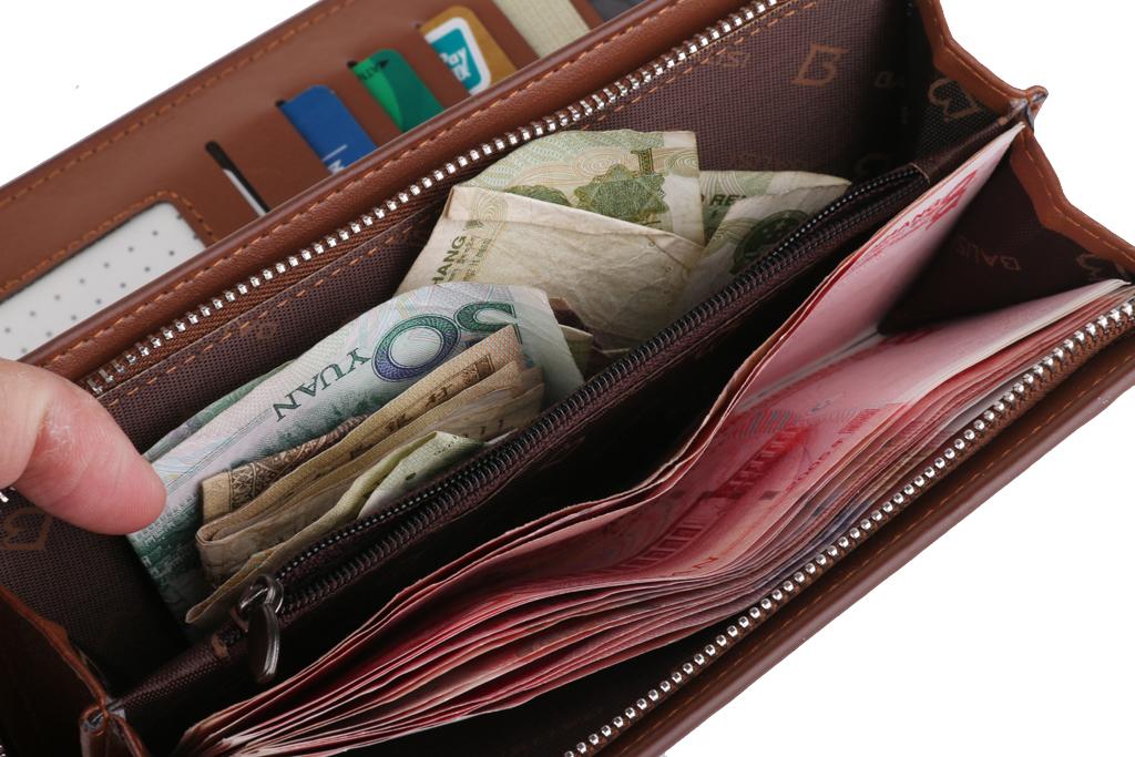 Men's PU Card Holder Zip Wallet Purse Billfold Clutch Checkbook Light Brown