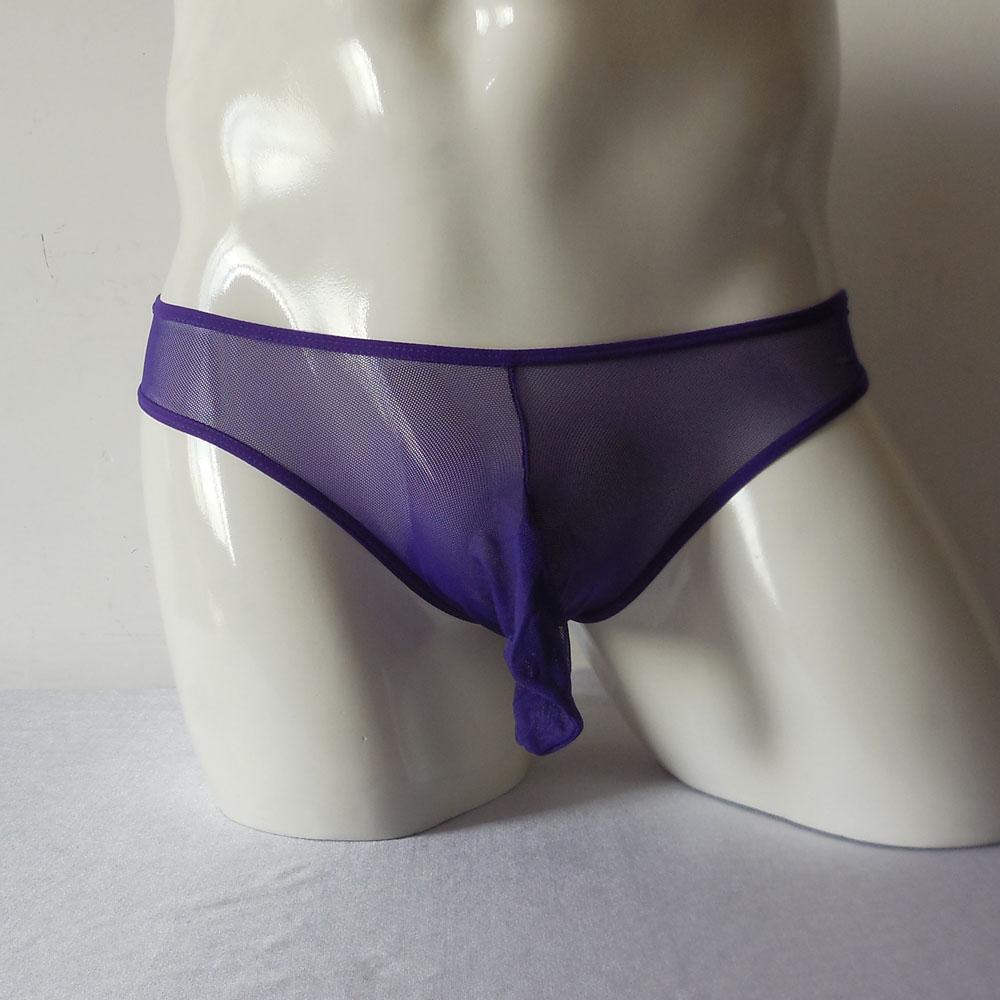 Sexy Men's See Through Lace Pouch Underwear Mini Brifes Purple