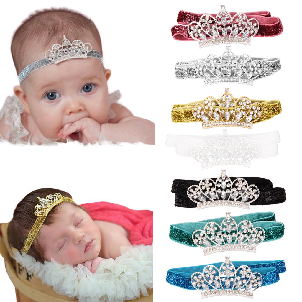 Infant Baby Rhinestone Crown Hair Bands Photography Headband -Wine Red