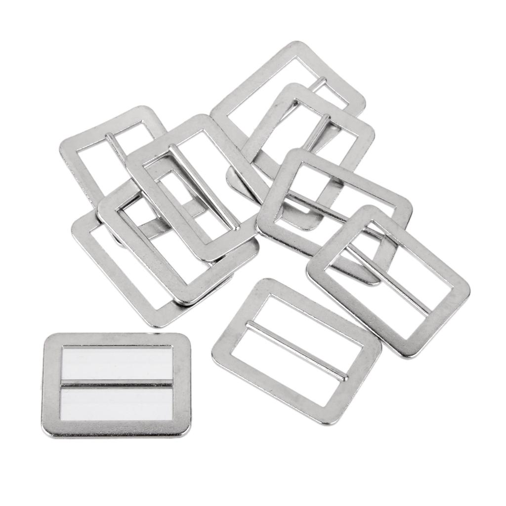 Rectangle Tri-glide Buckle with Fixed Bar Strap Slider Keeper Silver 25x18mm