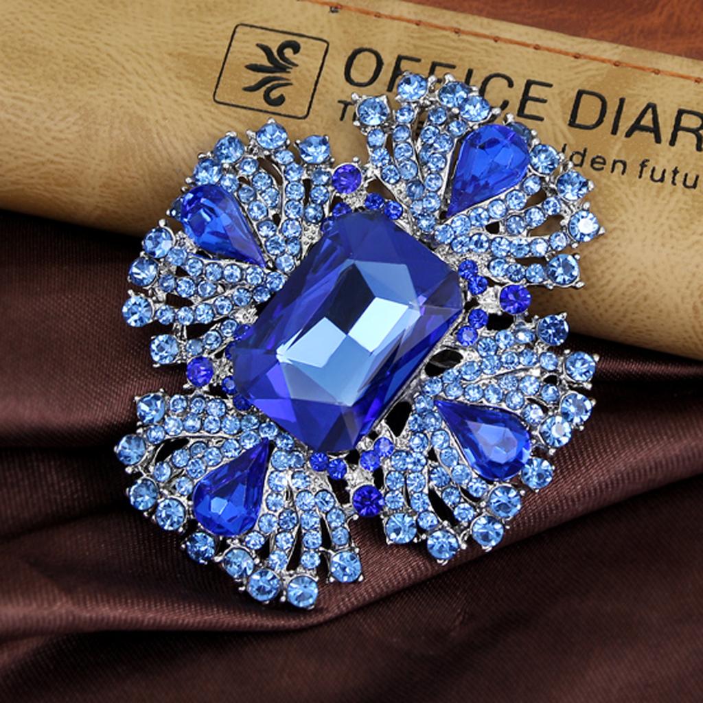 Charm Women Lady Wedding Scarf Crystal Brooches Brooch Pin Blue Jewelry