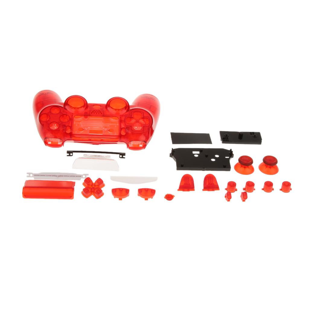 Clear Red Full Shell Mod Kit Replacement for PS4 Controller