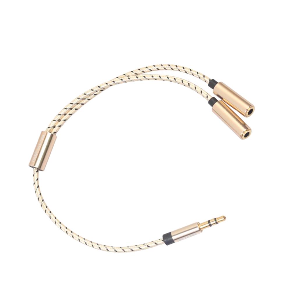 Aux Audio Headphone Mic Splitter Cable 3.5mm Female to 2 Dual Male Gold