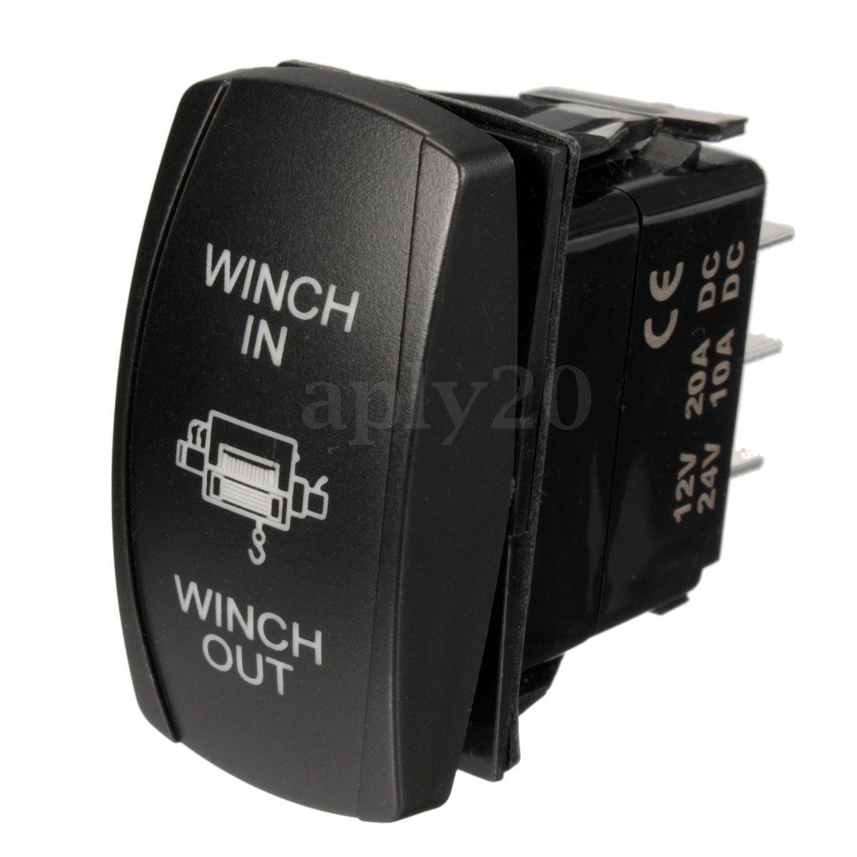 7Pin Laser Momentary Rocker Switch Winch In/Out Red LED Light