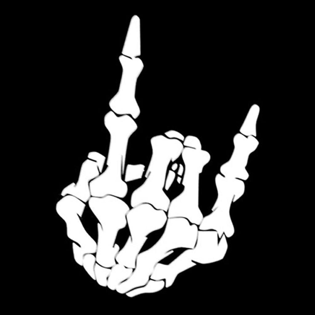 Unique Skull Skeleton Bone Finger Flipping Off Car Decal / Sticker White