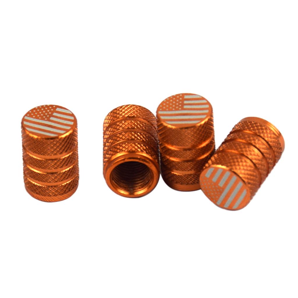 USA American Flag - Tire Rim Valve Stem Caps - Aluminum Orange