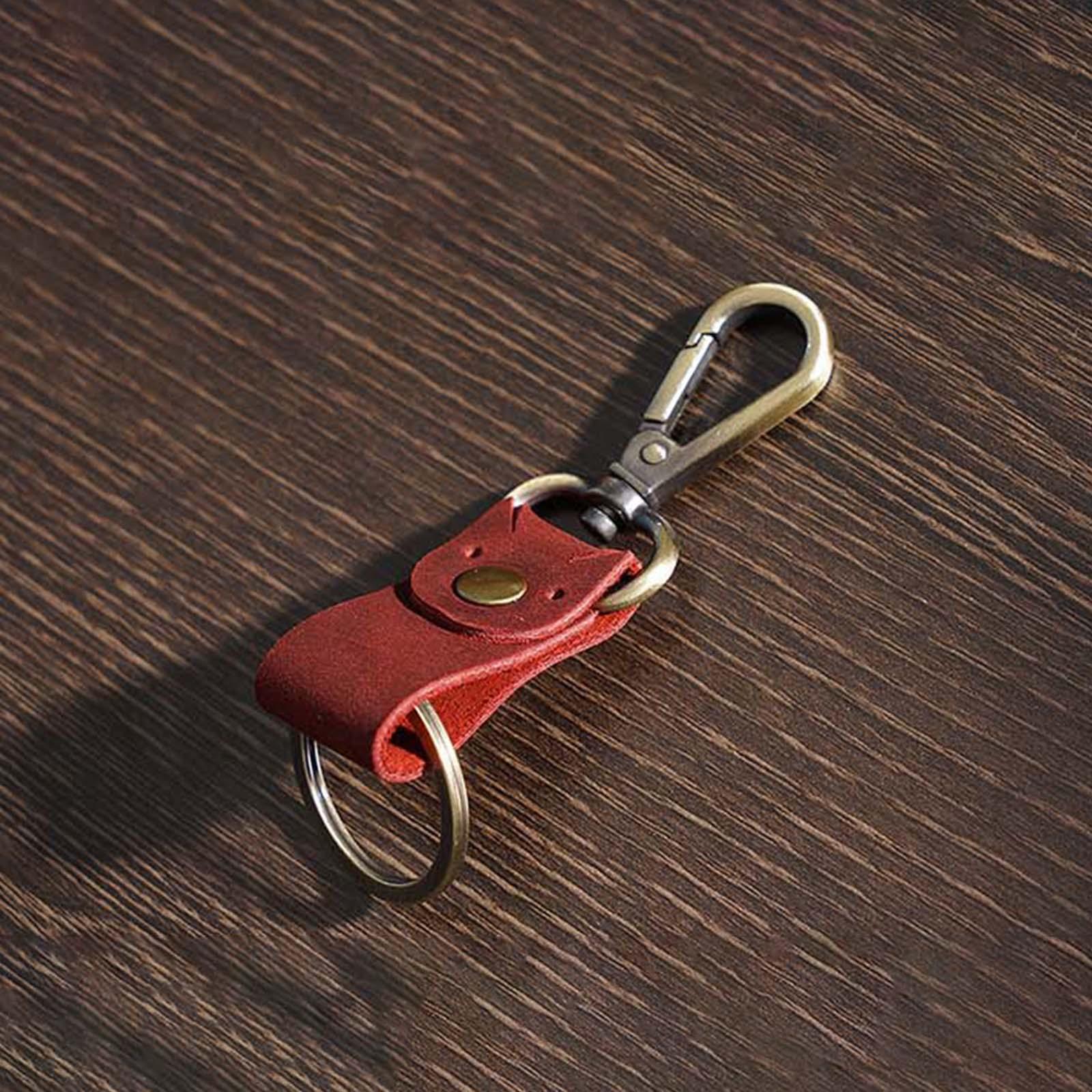 Leather Keychain Key Ring Unisex Business Key Chain Ring Fob Red