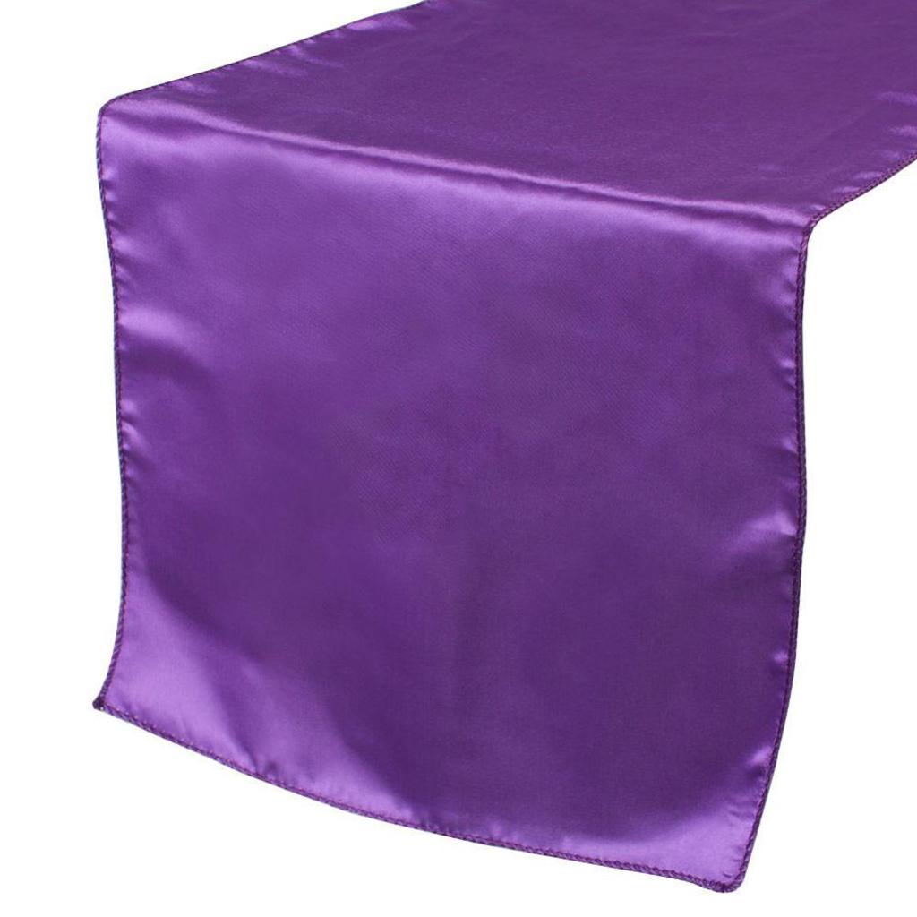 30*275cm Satin Plain Damask Table Runner Wedding Party Venue Decors-Purple