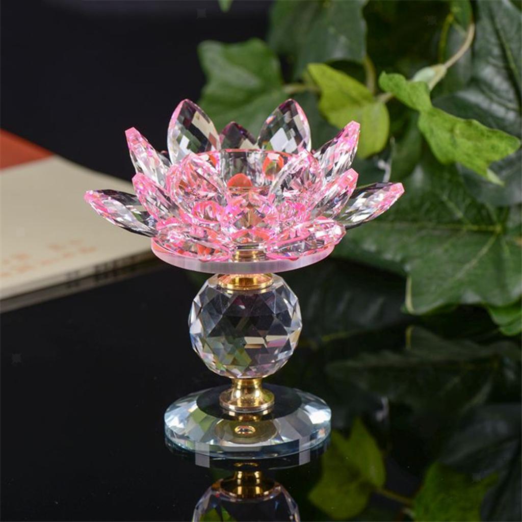 Shiny Crystal Glass Buddhist Lotus Flower Tealight Candle