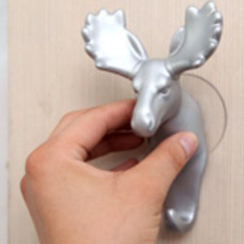 Elk Elephant Head Suction Hooks Wall Hanger Rack Holder  Silver-Deer