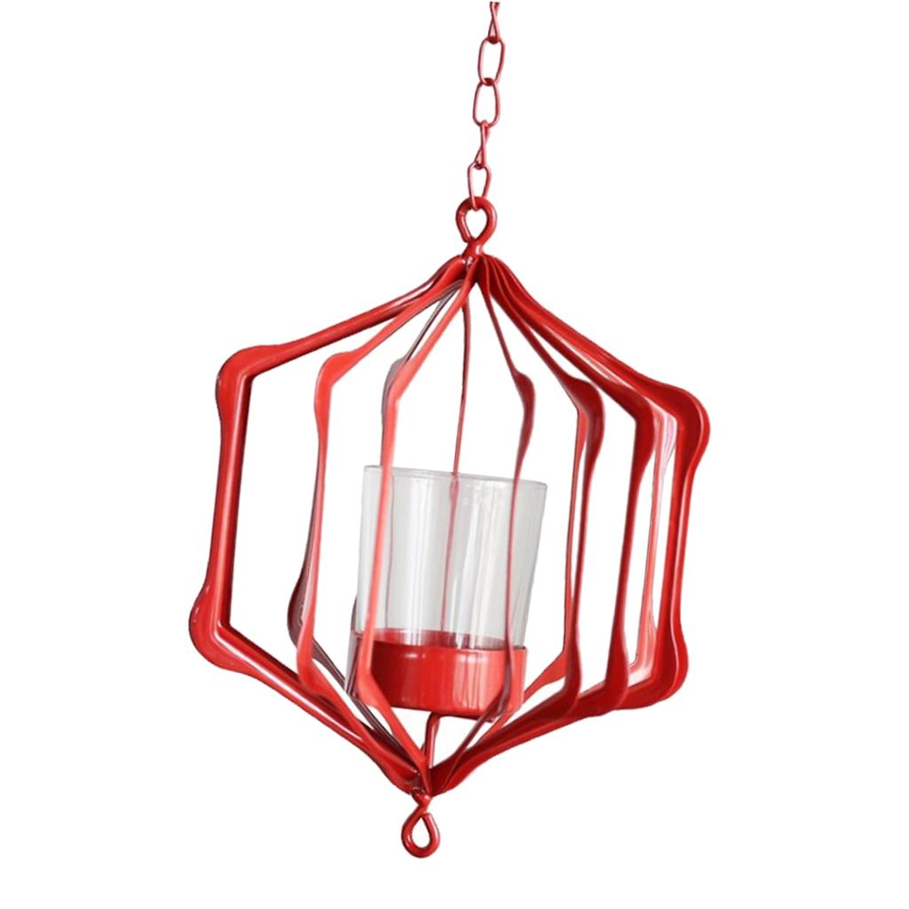 Iron Ceiling Chandelier 3D Geometric Candle Holder Hanging Candlestick  F - Red