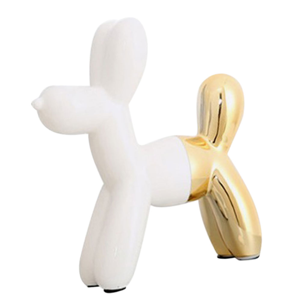 Ceramic Balloon Dog Ornament Mini Animal Figurine Novelty Gifts White-Gold