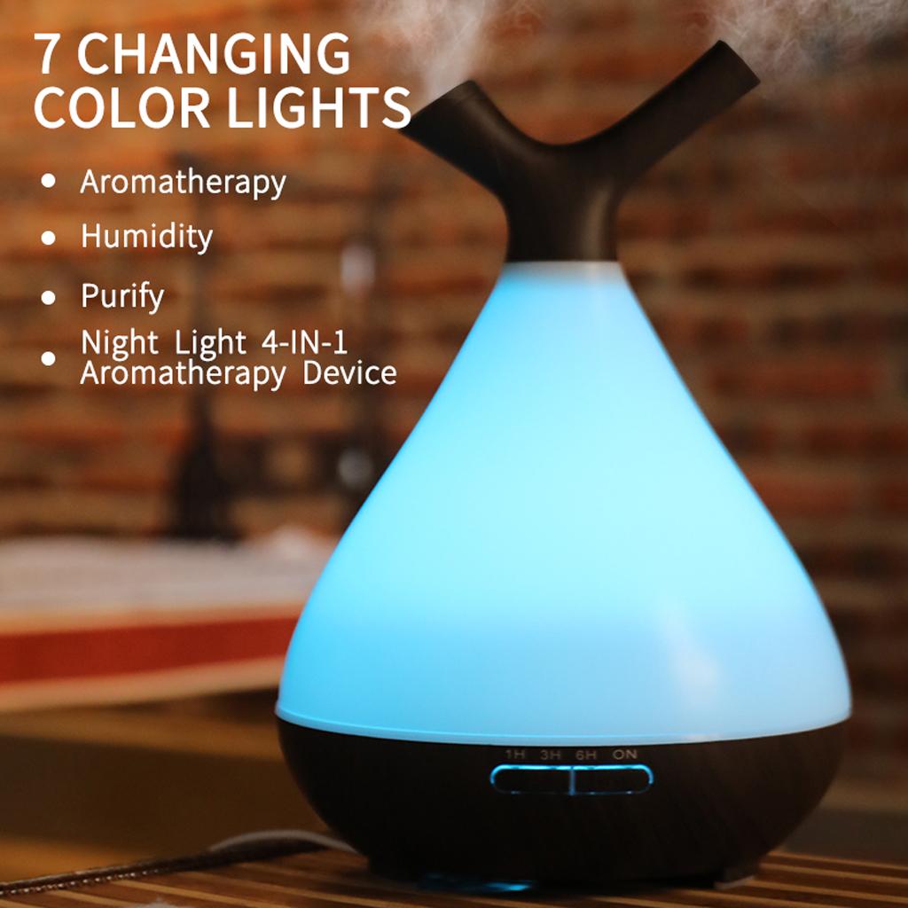 Wood Grain Essential Oil Diffuser Humidifier US Plug LED Dark Wood Grain