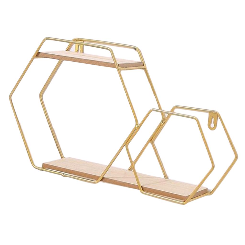 Wall-Mounted Double-Layer Rhombus Bookcase Wall Hanging Rack Platform Golden