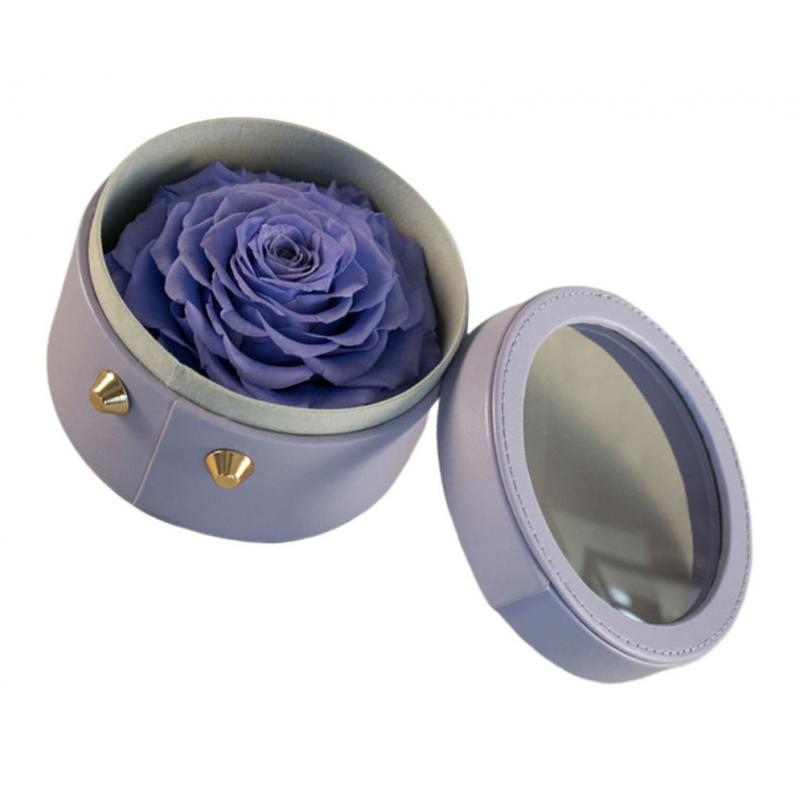 Finished Preserved Flower Round Hollow-out Leather Gift Box Violet
