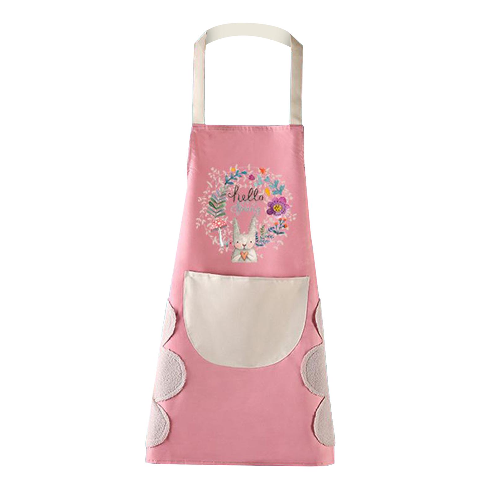 Women Cooking Apron with Pocket and Hand Towel Baking Cooking Pink