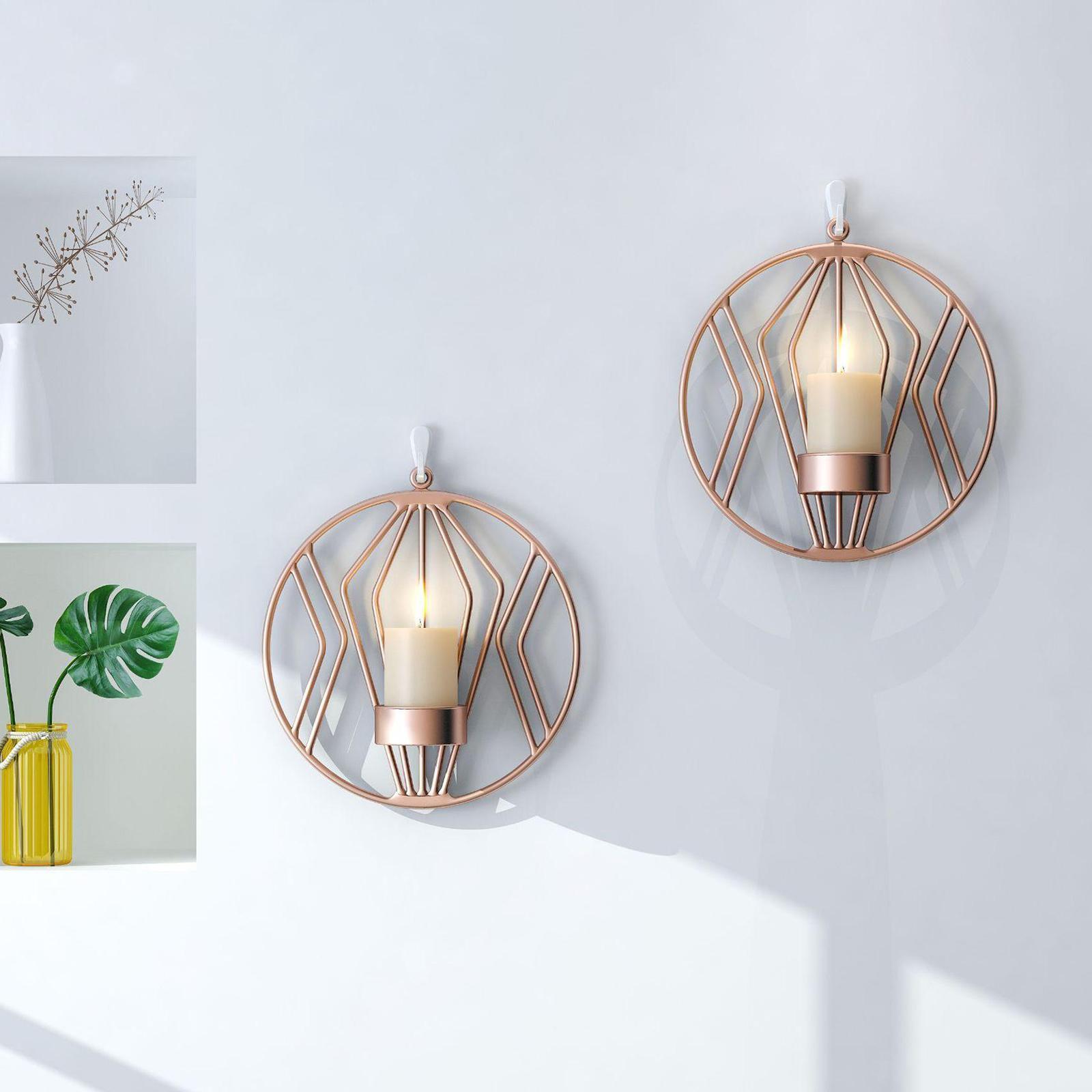 2x Wall Hanging Pillar Candle Holder Sconce Centerpiece Birthday Rose Gold