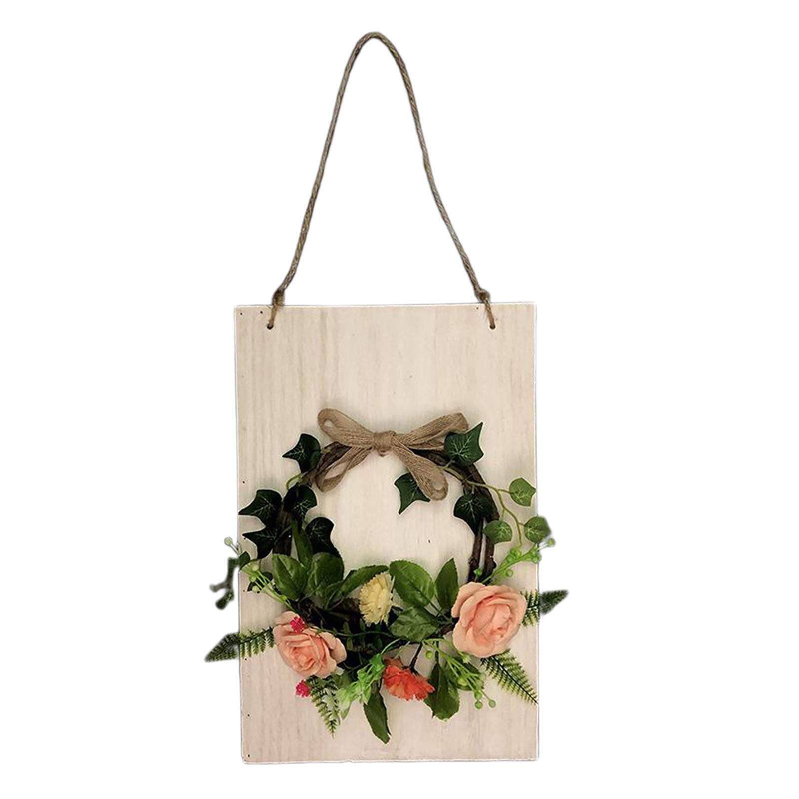 Flowers Wreath Rattan Hoop Door Wall Hanging Backdrop Ornament Rectangle 2