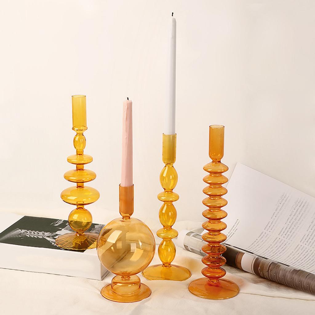 Elegant Exquisite Glass Candle Holder Stained Glass for Home Ornaments Photo Style C