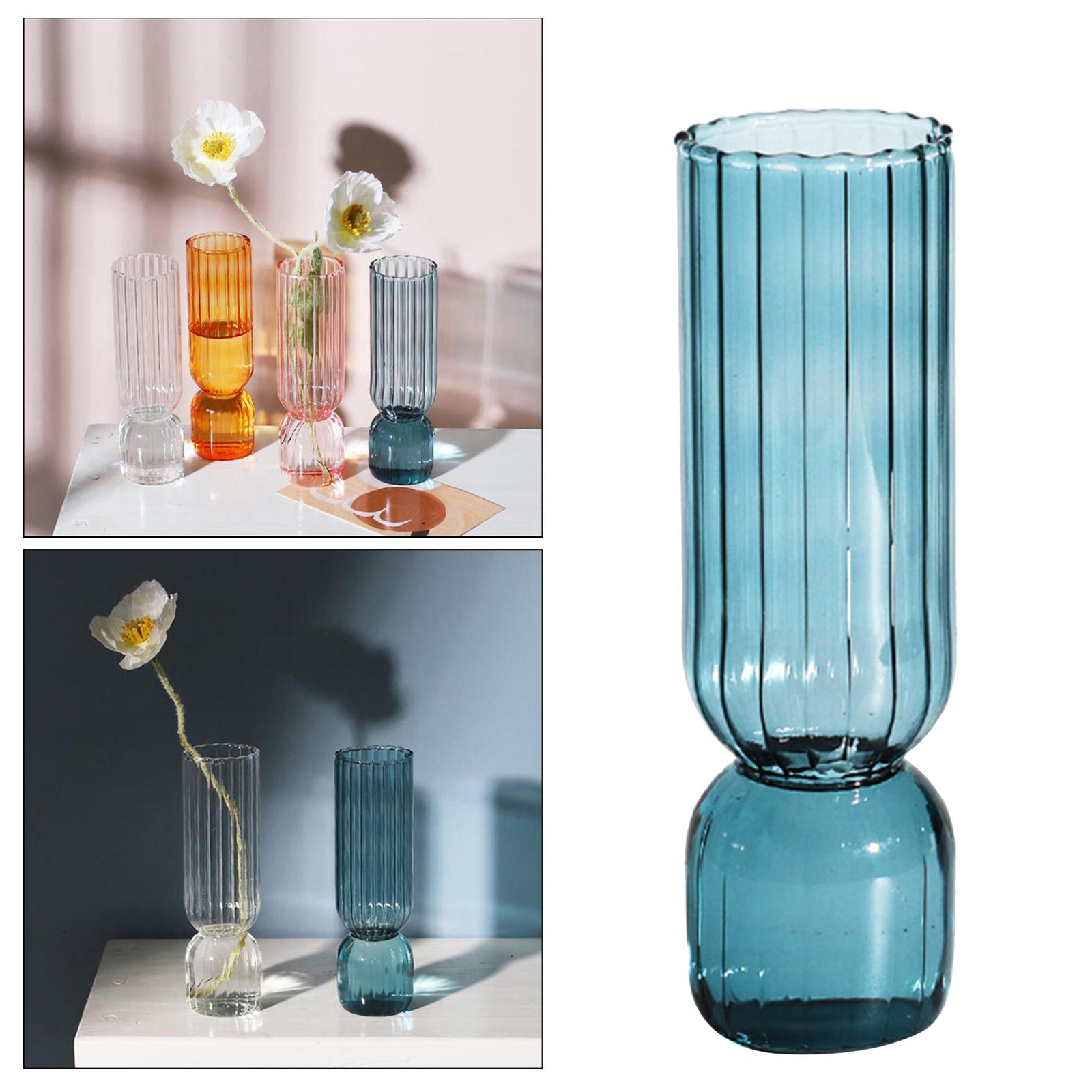 Modern Glass Flower Vase Table Hydroponics Terrarium Plant Holder Container Cylinder Blue