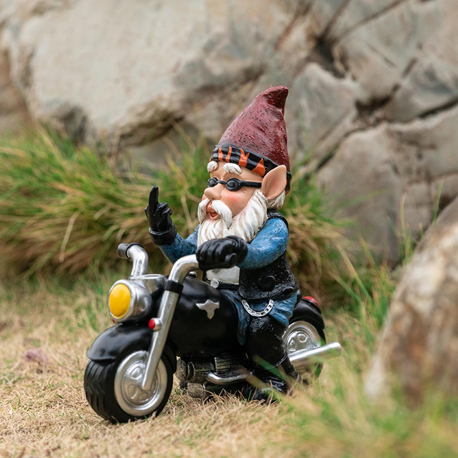 Garden Gnomes Figurine Yard Statue Riding Motorbike Ornament 21.5x13x23cm