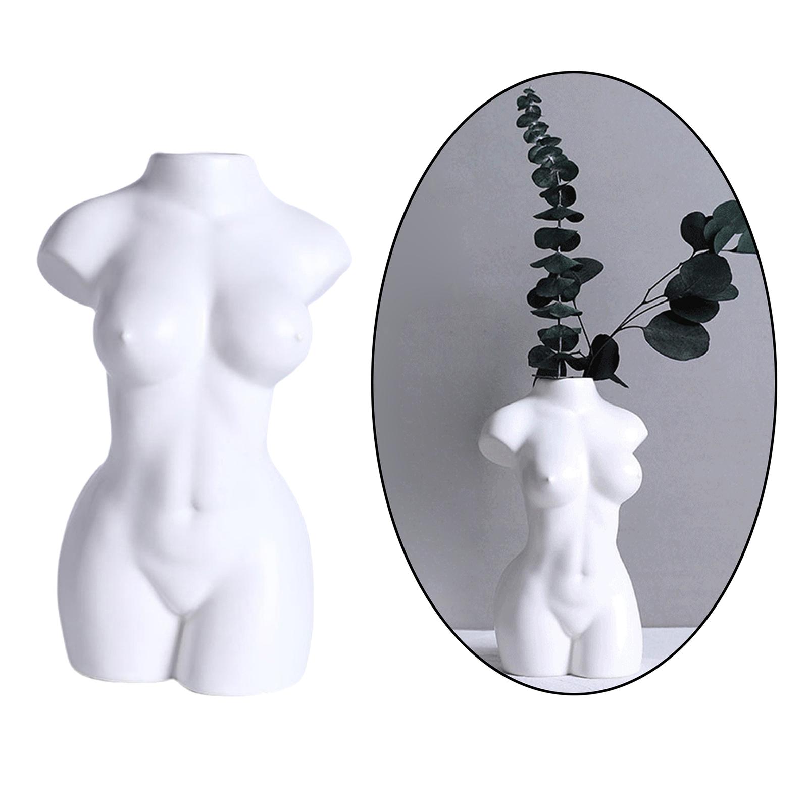 Nude Female Body Vase Ceramic Tabletop Dry Flower Decor White 22.5x13x9.5cm