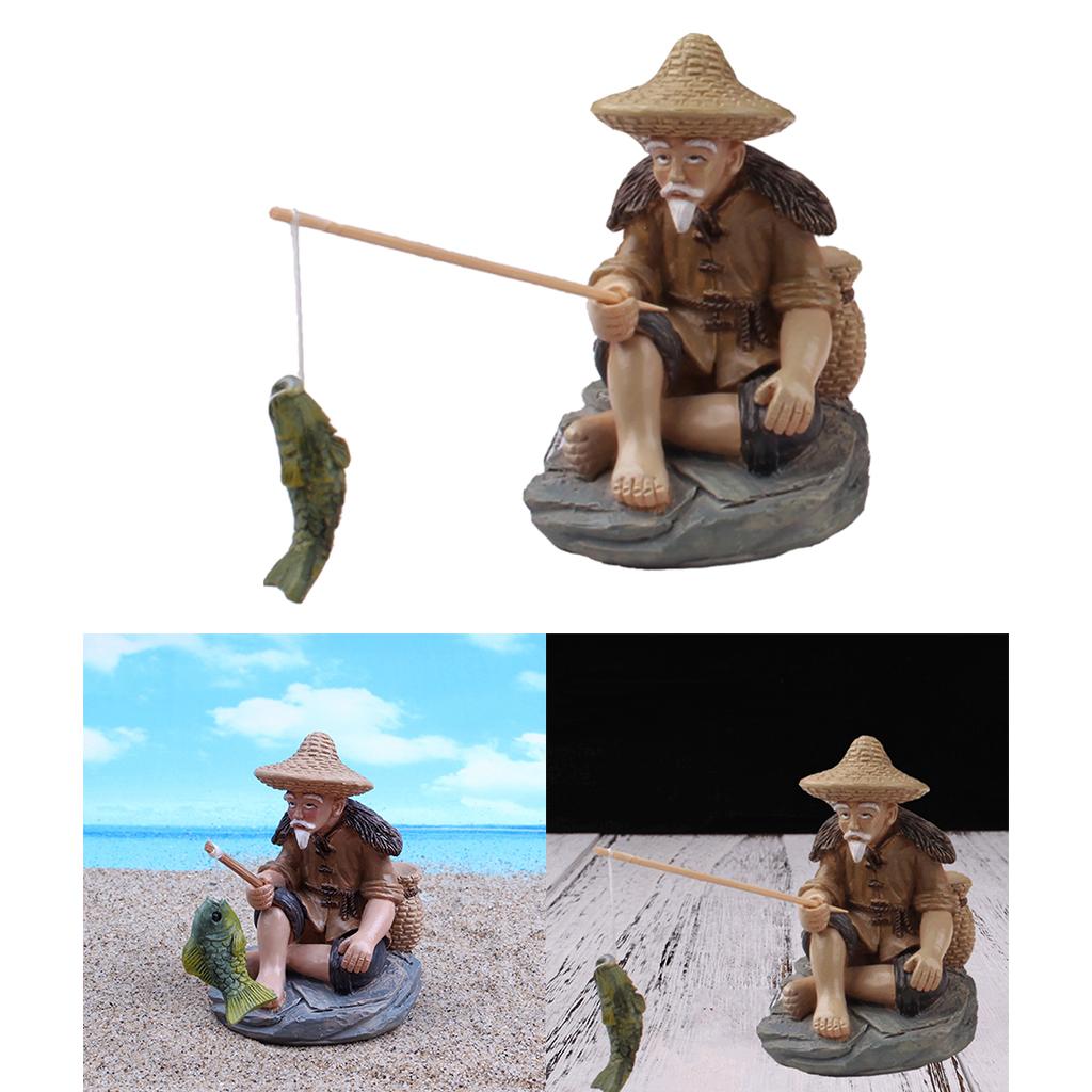 Fisherman Figurines Garden Statue Miniature Figure Indoor Outdoor Sculpture