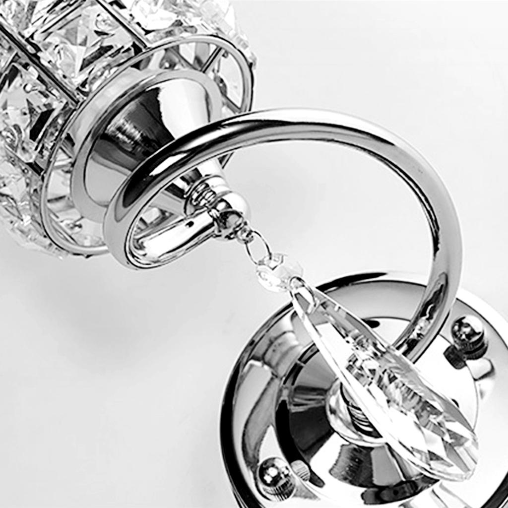 2xCrystal Wall Light Sconces Glass Wall Lamp Fixture E27 Silver Round