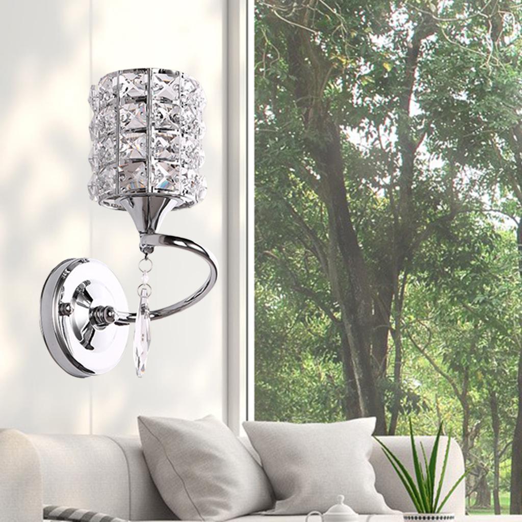 Crystal Wall Light Sconces Glass Wall Lamp Fixture E27 Silver Round