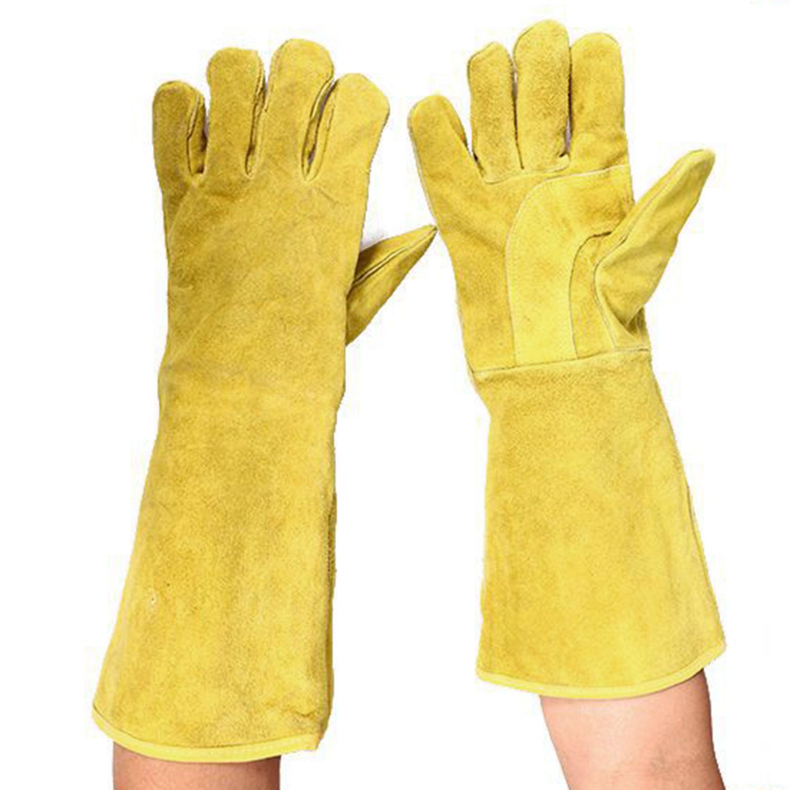 MIG Welding Gloves Cowhide Leather Wood Stoves Welder Cooking Yellow
